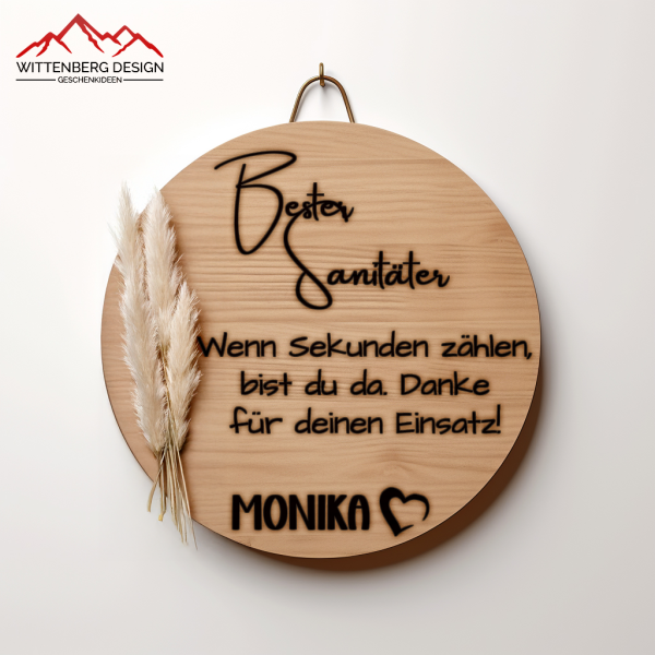 Personalisierbares Holzschild – Gravur auf 3 mm Birkenholz (Ø 18 cm)